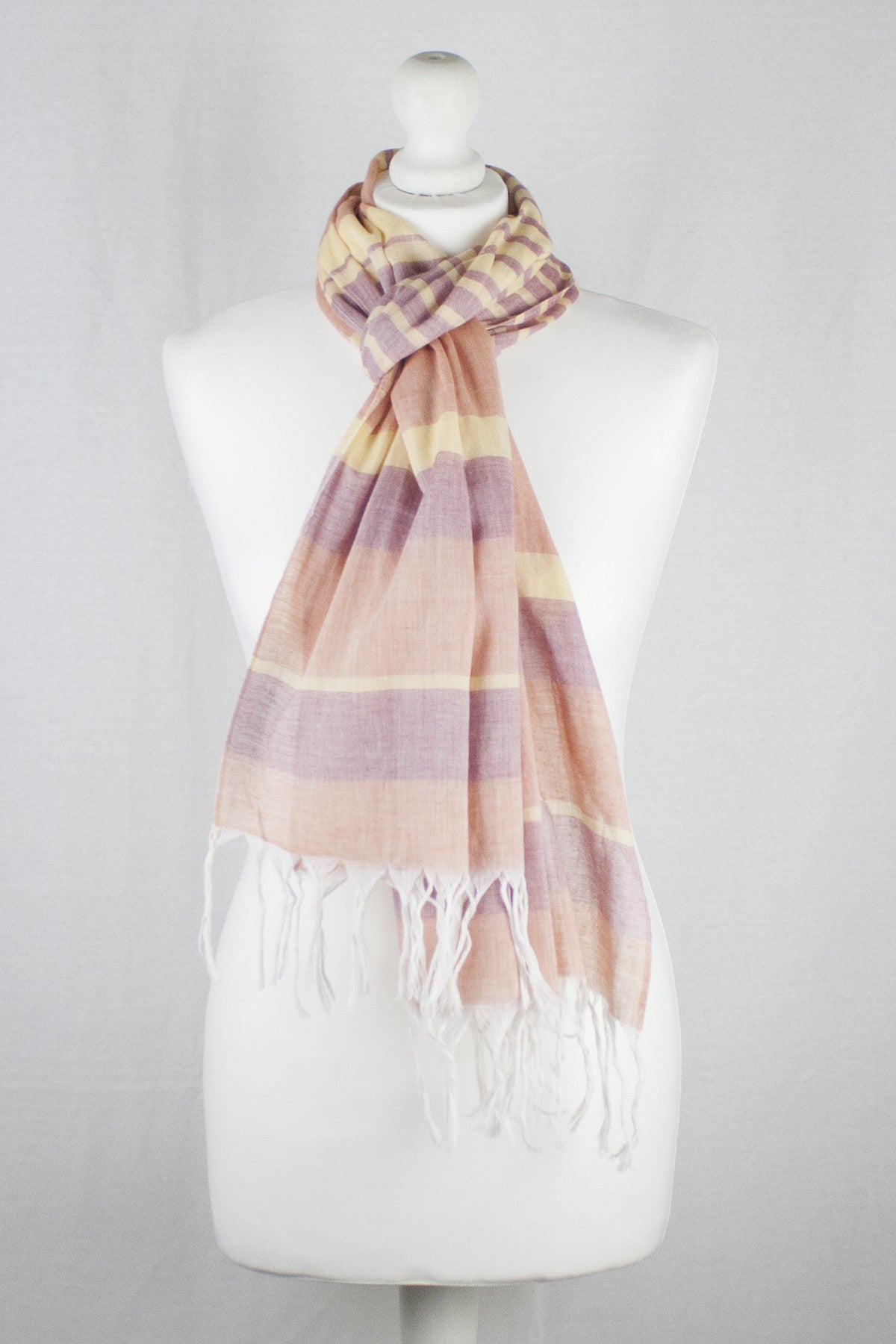 Chambray Stripe Cotton Scarf - Orange Red Yellow