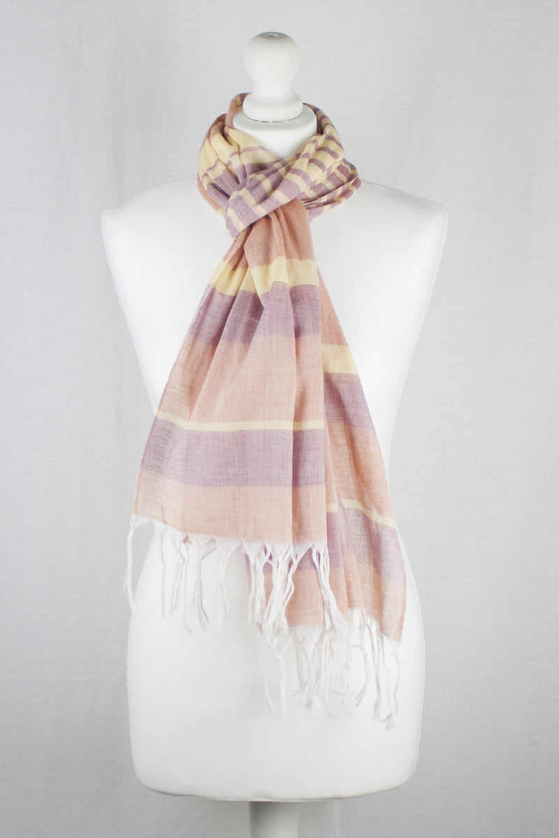 Chambray Stripe Cotton Scarf - Orange Red Yellow