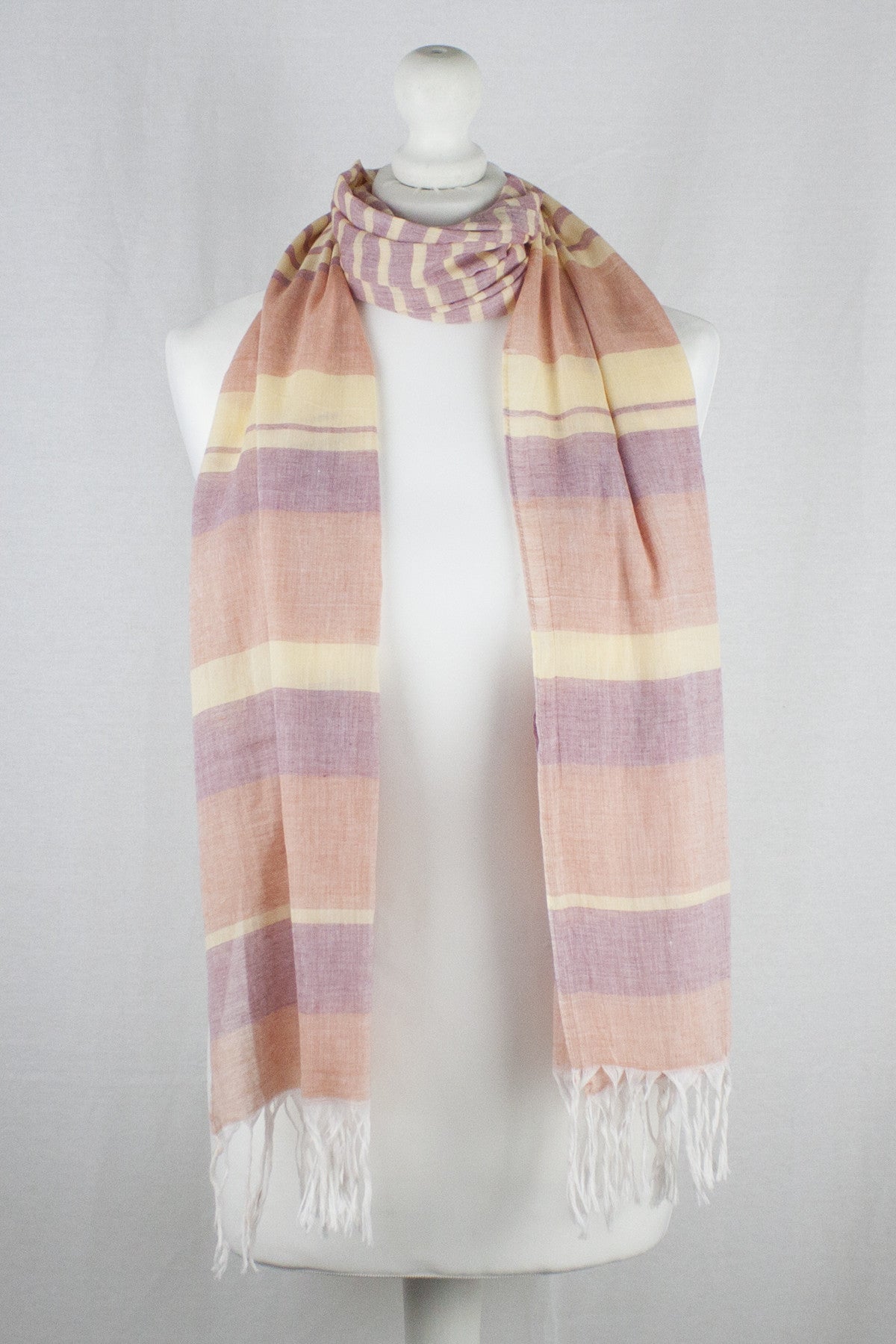 Chambray Stripe Cotton Scarf - Orange Red Yellow