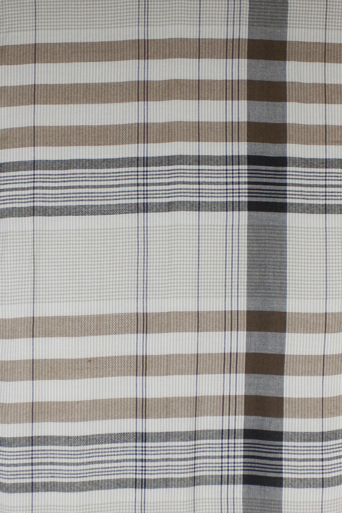 Checks and Stripes Textured Weave Viscose Scarf - Beige Black Off-White