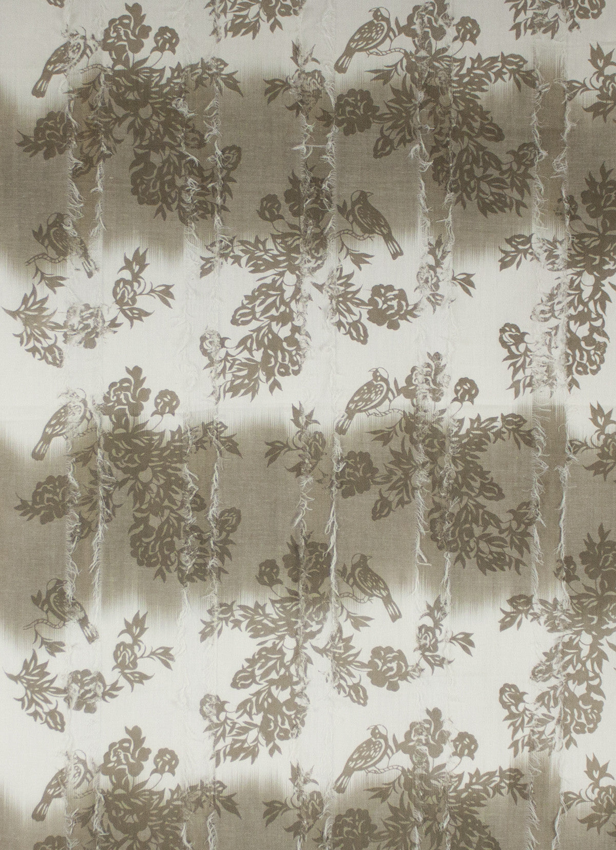 Frayed Stripes Printed Cotton Scarf -  Off- White Beige