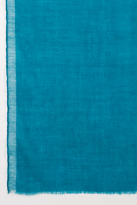 Sveze - Twill Weave with Silver Lurex Border Merino Wool Scarf - Turquoise - Flat Look