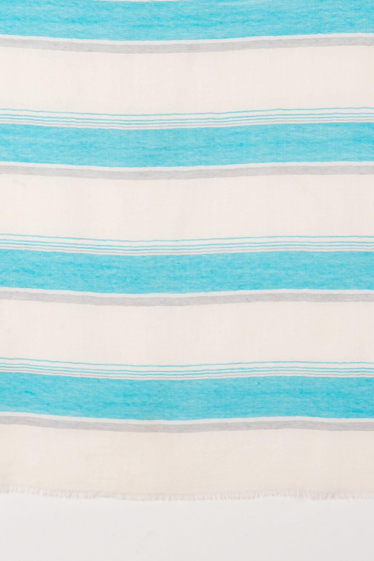 Sveze - Wide Stripes Merino Wool Scarf - Turquoise White - Flat Look