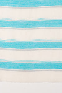 Sveze - Wide Stripes Merino Wool Scarf - Turquoise White - Flat Look