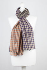 Color Block Checks Merino Wool Scarf - Purple Black Orange