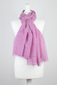 Gingham Mix Merino Wool Scarf - Fuschia