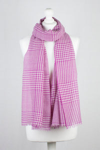 Gingham Mix Merino Wool Scarf - Fuschia