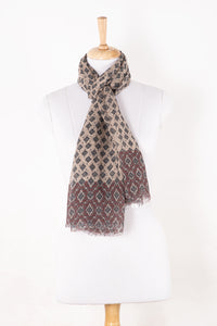 SVEZE Diamond Print Linen Cotton Scarf - Plum Peach - Regular Drape