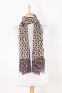 SVEZE Diamond Print Linen Cotton Scarf - Plum Peach - Alternate Drape