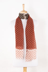 SVEZE Hazy Brush Print Linen Cotton Scarf - Terracotta Grey White - Alternate  Drape
