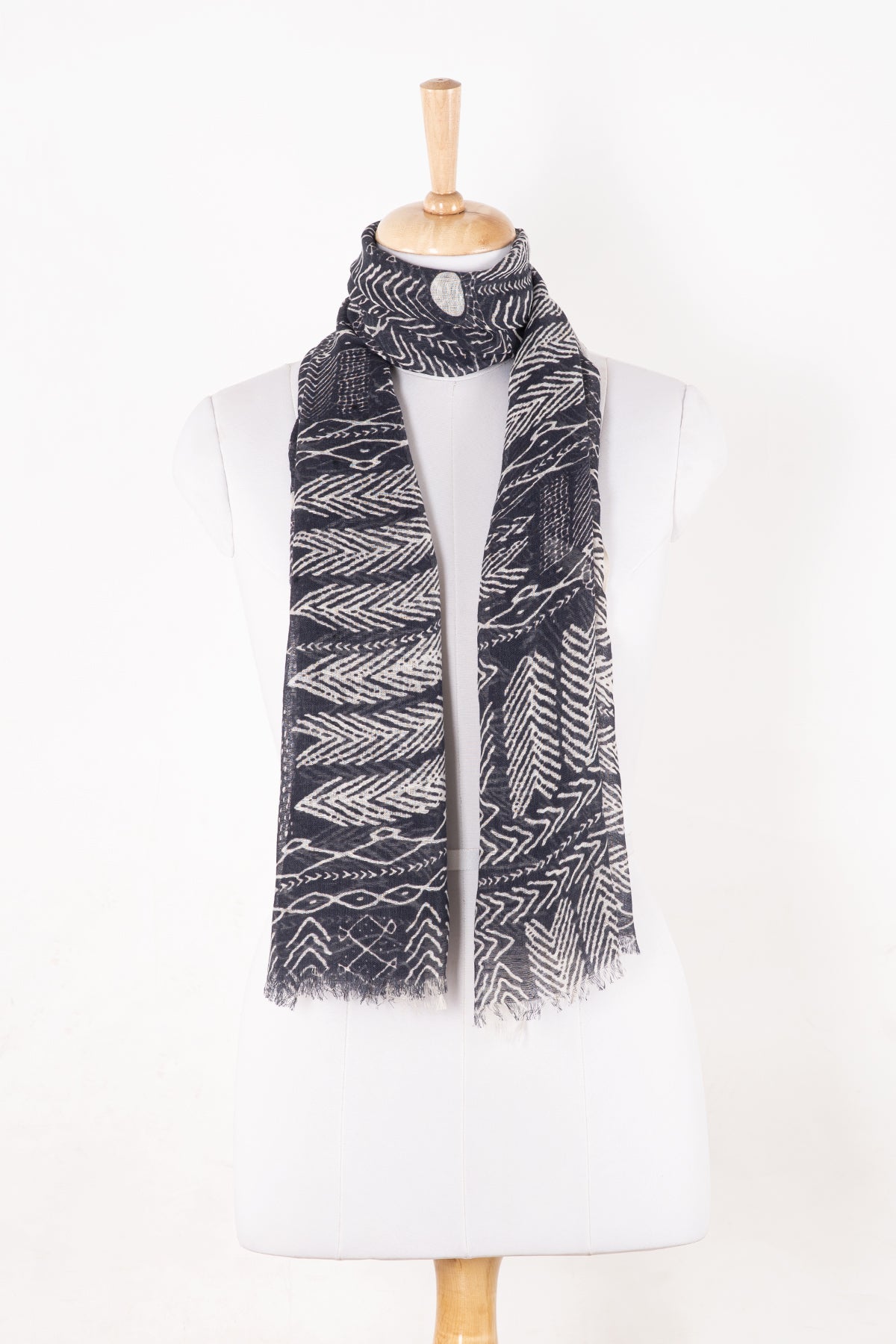 SVEZE Tribal Print Linen Cotton Scarf - Black - Alternate  Drape
