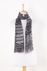 SVEZE Tribal Print Linen Cotton Scarf - Black - Alternate  Drape