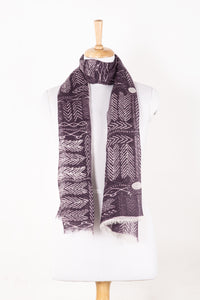 SVEZE Tribal Print Linen Cotton Scarf - Plum - Alternate Drape