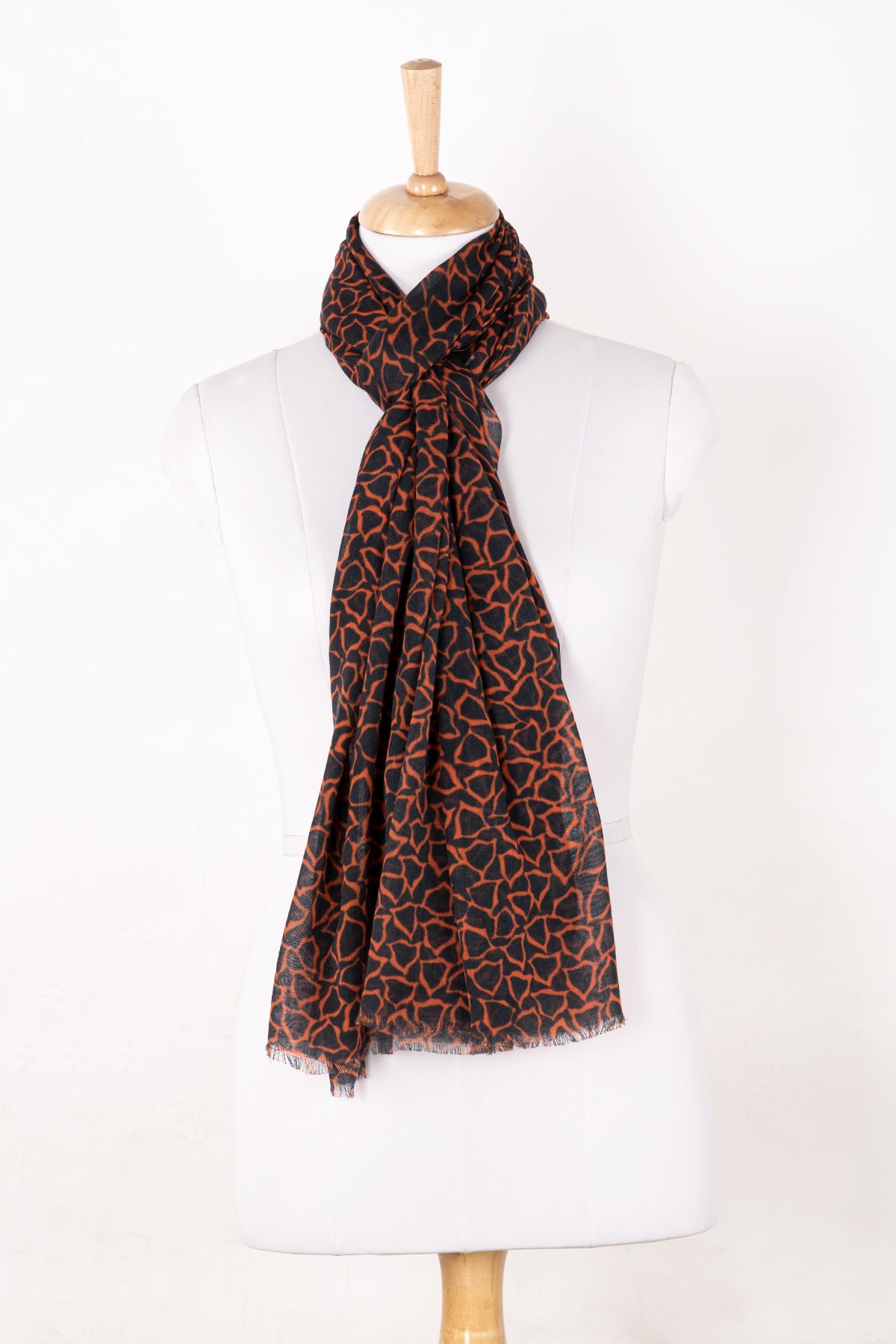 SVEZE Triangle Print Cotton Modal Scarf - Orange Black - Regular Drape
