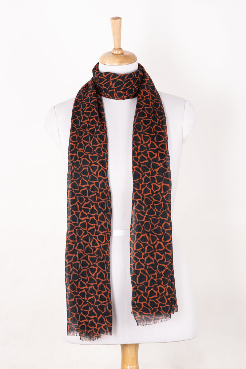 SVEZE Triangle Print Cotton Modal Scarf - Orange Black - Alternate Drape