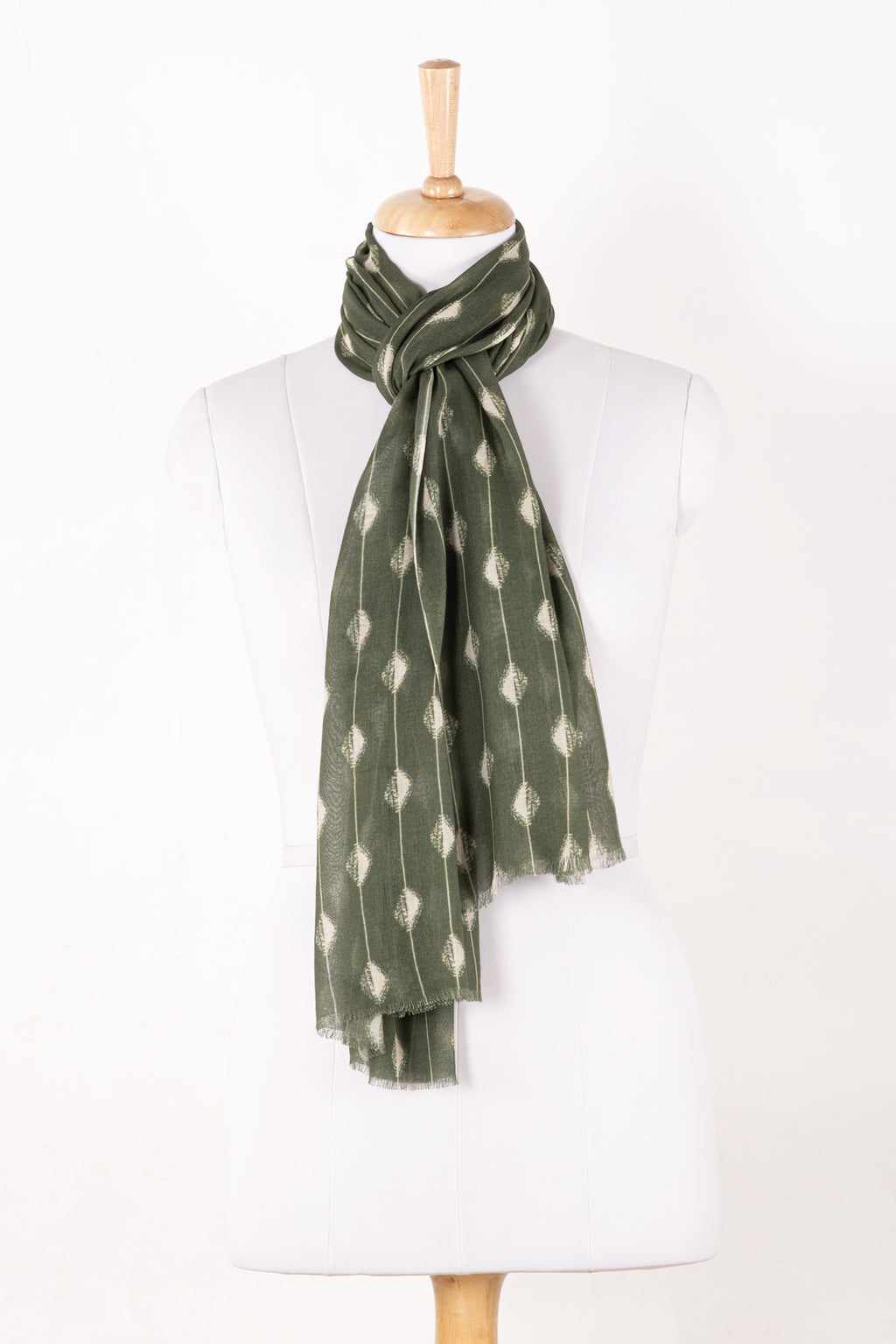 SVEZE Spindle Print Cotton Modal Scarf - Bottle Green - Regular Drape