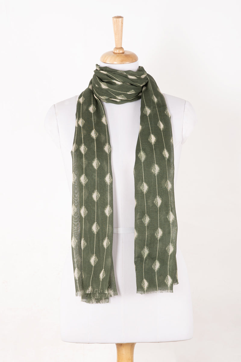 SVEZE Spindle Print Cotton Modal Scarf - Bottle Green - Alternate Drape