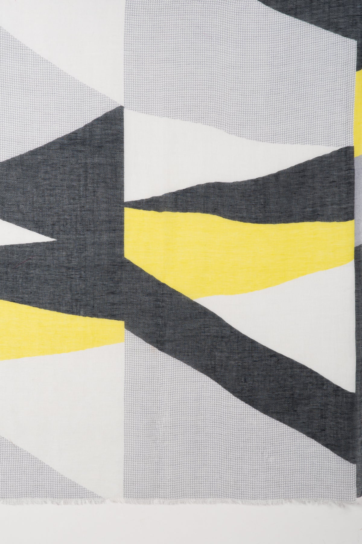 Sveze - Abstract Geometry Print Linen Cotton Scarf - Grey Black Lime - Flat Look