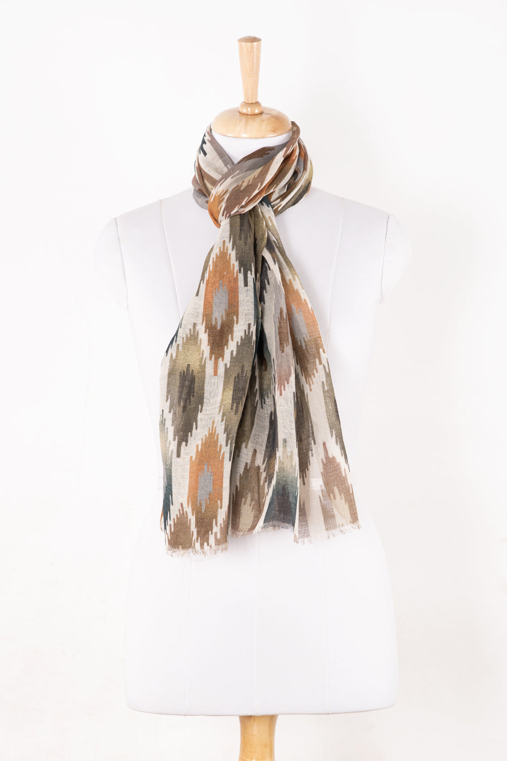 Sveze - Ikat Glory Printed Linen Cotton Scarf - Multi - Alternate Drape