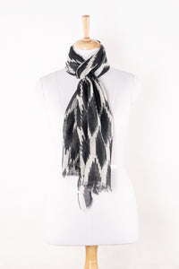 SVEZE Ikat Printed Linen Scarf - Black White - Regular Drape