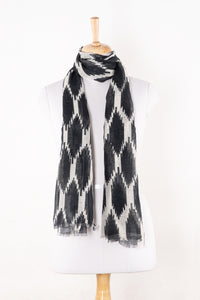 SVEZE Ikat Printed Linen Scarf - Black White - Alternate Drape