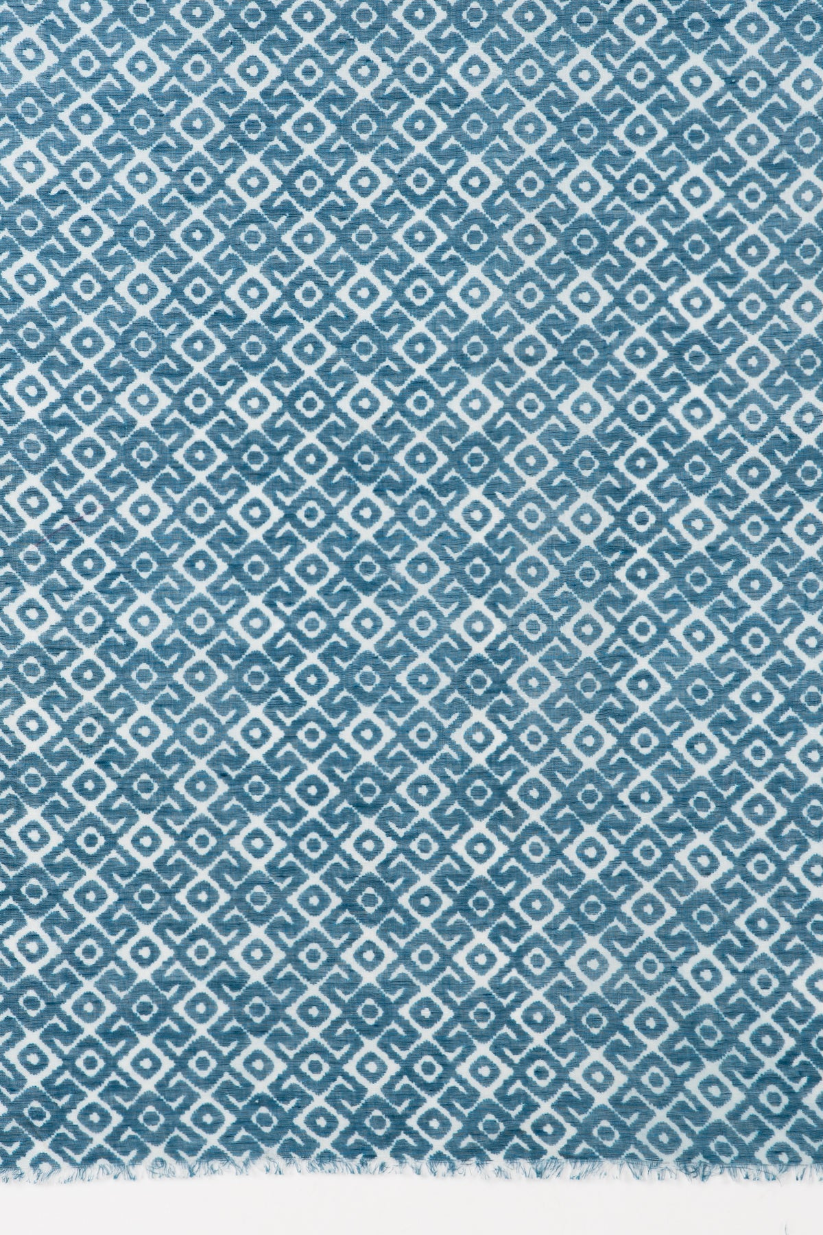 Sveze - Tribal Tile Print Linen Cotton Scarf - Teal - Flat Look