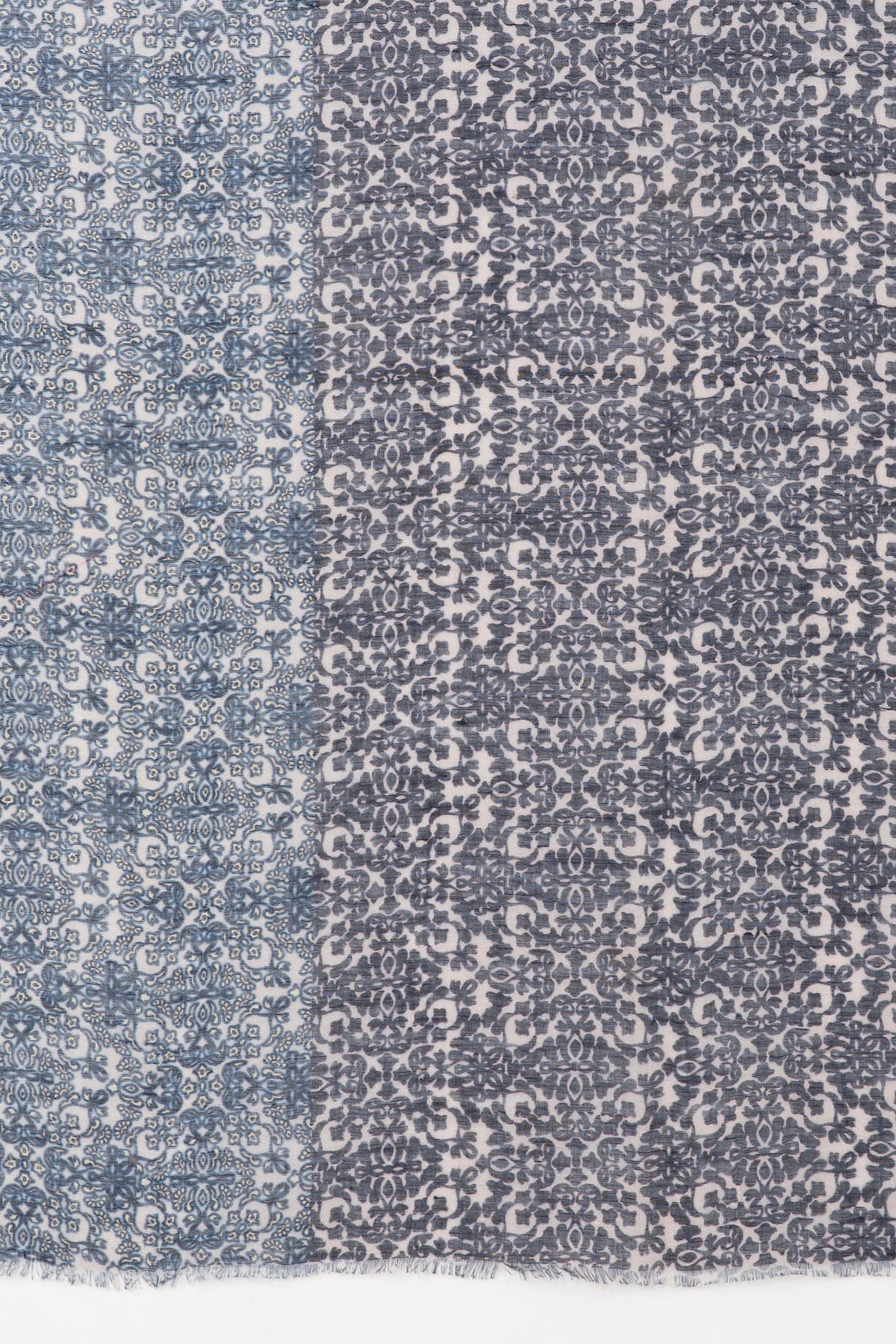 SVEZE Floral Tile Print Linen Cotton Scarf - Navy Cement - Flat Look