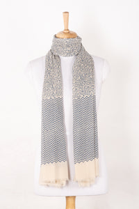 SVEZE Floral and Chevron Print Cotton Scarf - Dark Night Ecru - Alternate Drape