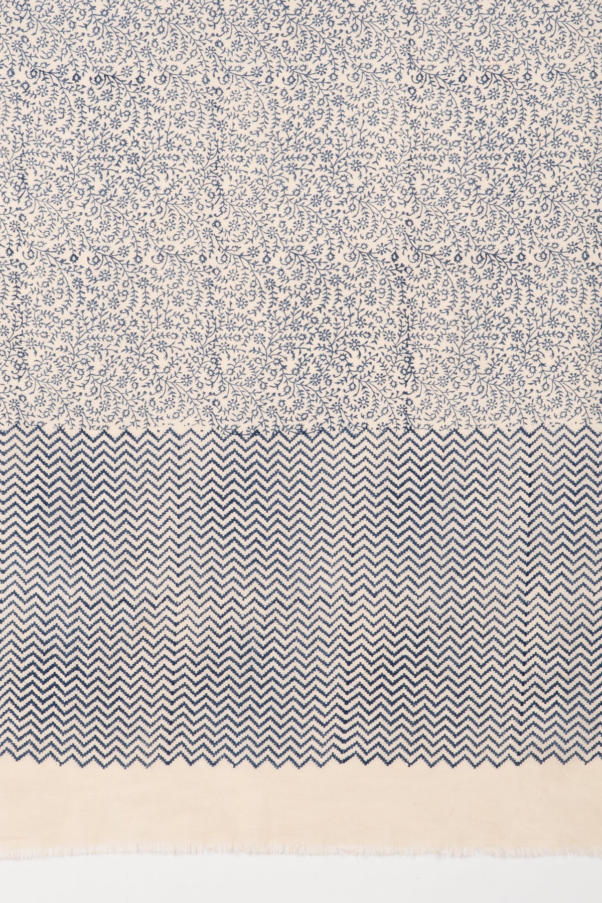 SVEZE Floral and Chevron Print Cotton Scarf - Dark Night Ecru - Flat Look