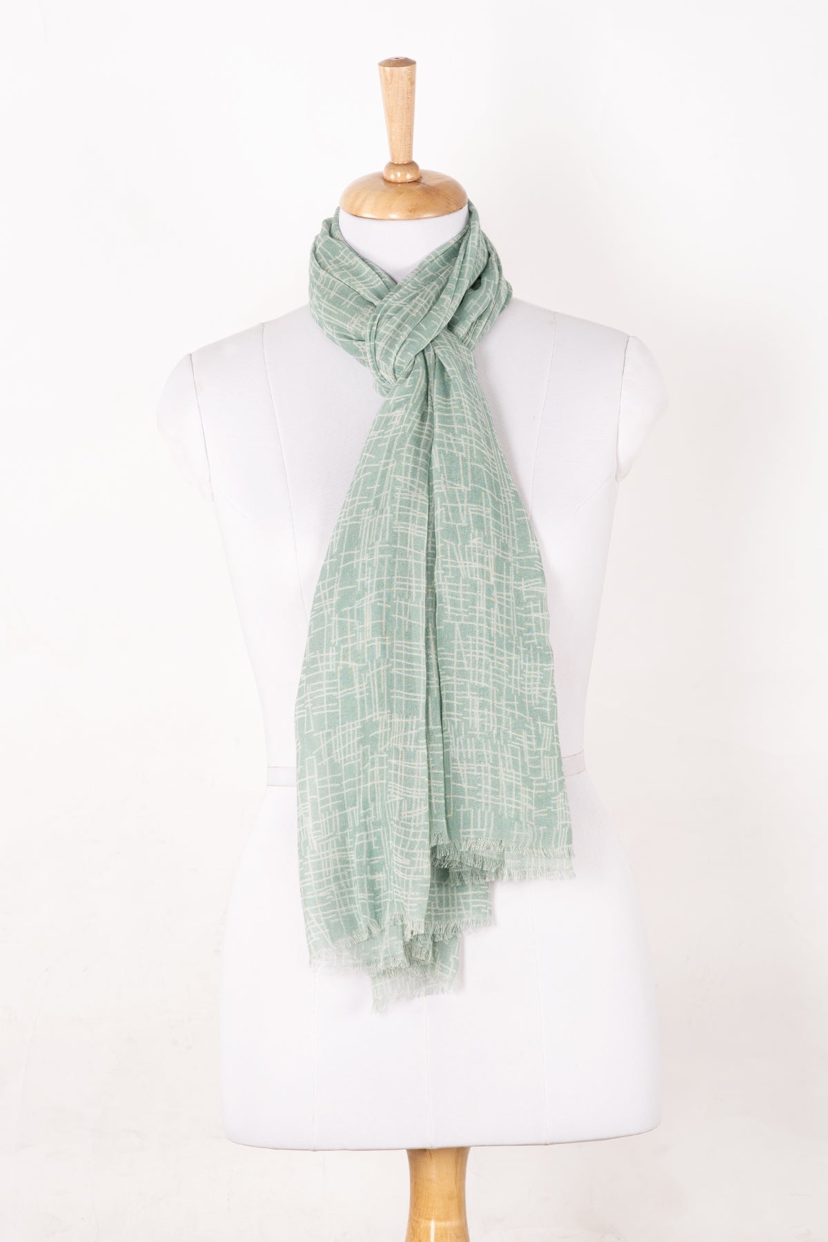 SVEZE Busy Strokes Print Cotton Modal Scarf - Sage - Regular Drape