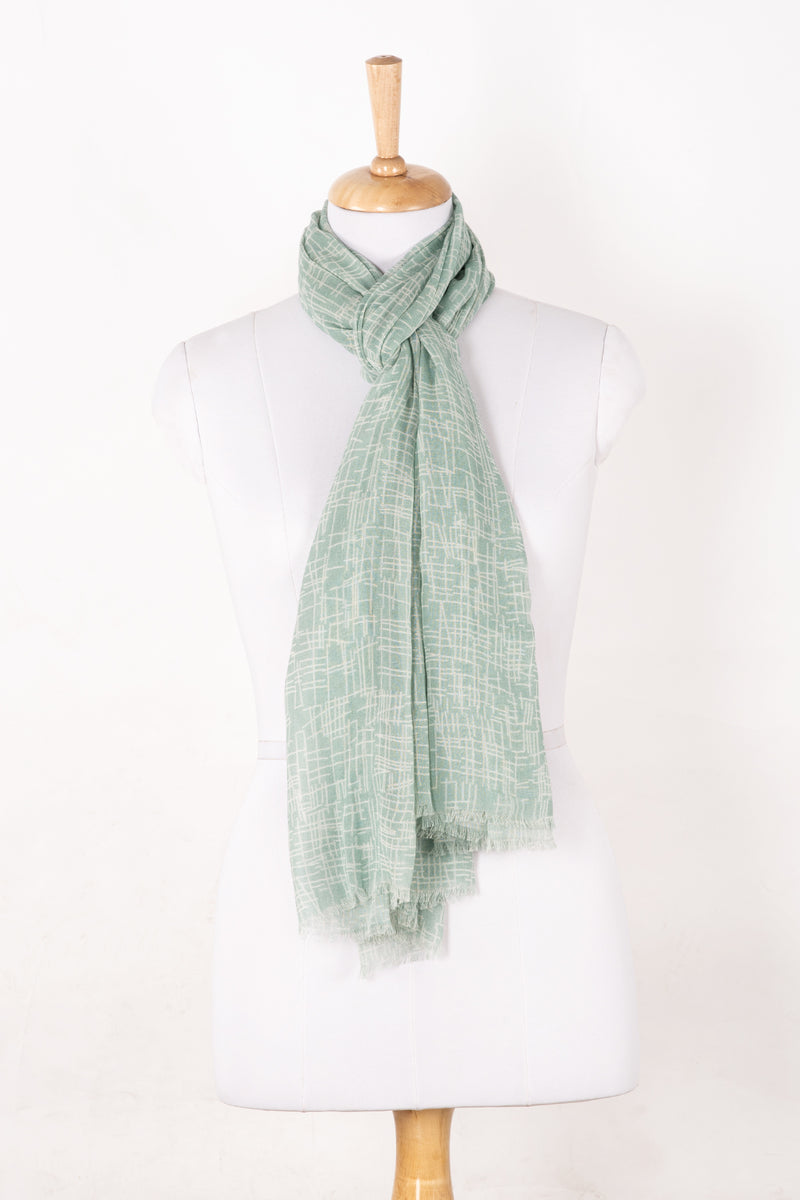 SVEZE Busy Strokes Print Cotton Modal Scarf - Sage - Regular Drape