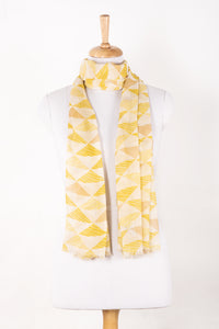 SVEZE Sketchy Triangle Print Cotton Modal Scarf - Lime Multi - Alternate Drape