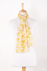 SVEZE Sketchy Triangle Print Cotton Modal Scarf - Lime Multi - Regular Drape