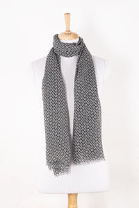 SVEZE Hexagon Wheel Print Linen Cotton Scarf - Black - Alternate Drape