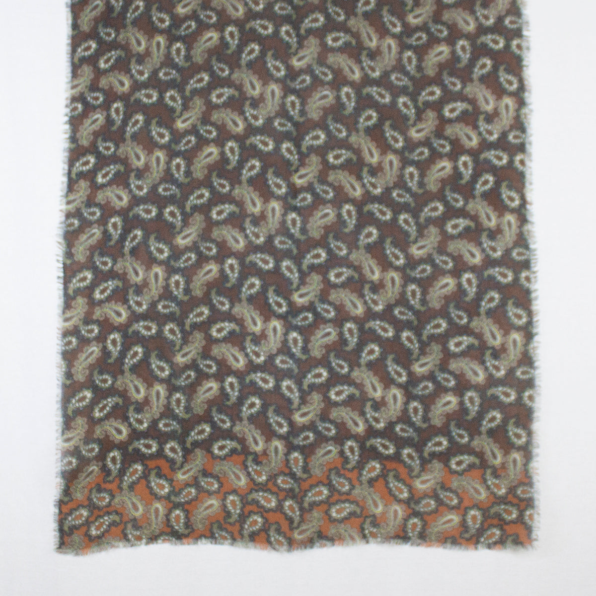 All Over Paisley Print Merino Wool Scarf - Brown Navy