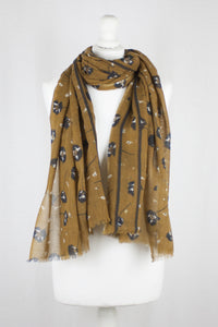 Poppy Flower Merino Wool Scarf - Ochre