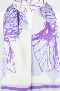Cynthia Floral Print Merino Wool Scarf - Off White Violet