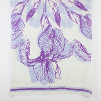 Cynthia Floral Print Merino Wool Scarf - Off White Violet