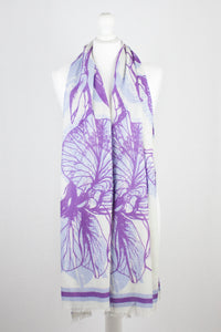 Cynthia Floral Print Merino Wool Scarf - Off White Violet