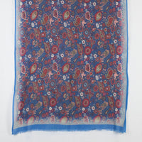 Paisley and Flower Spread Print Merino Wool Scarf - Blue Multi