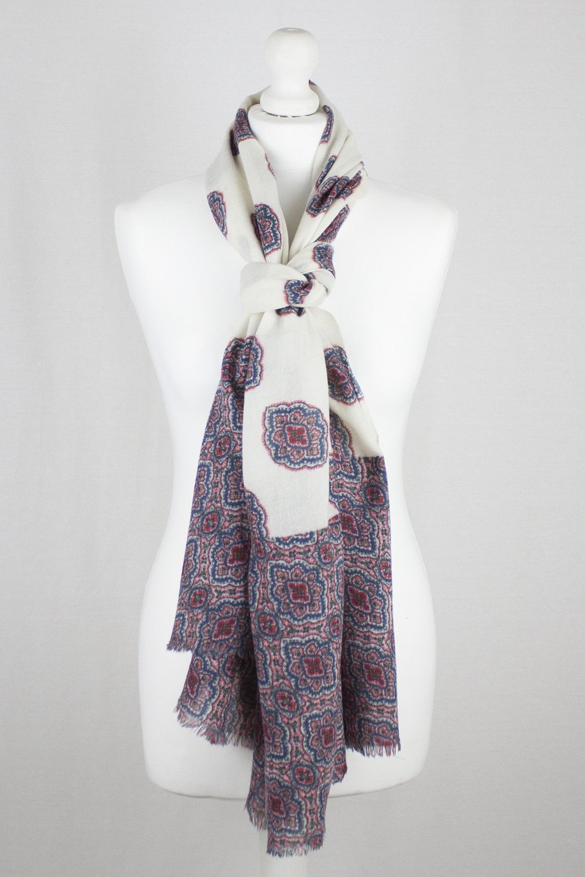 Ethnic Print Merino Wool Scarf - Off-White