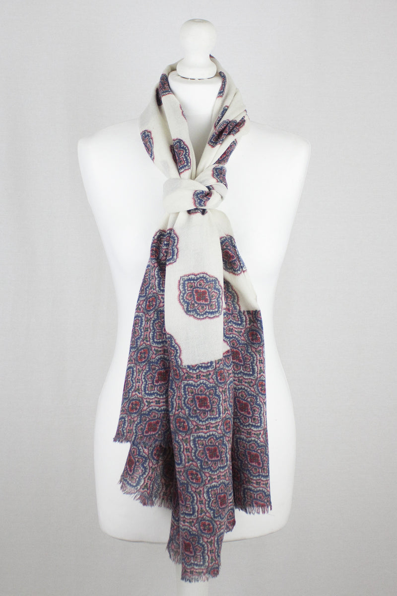 Ethnic Print Merino Wool Scarf - Off-White