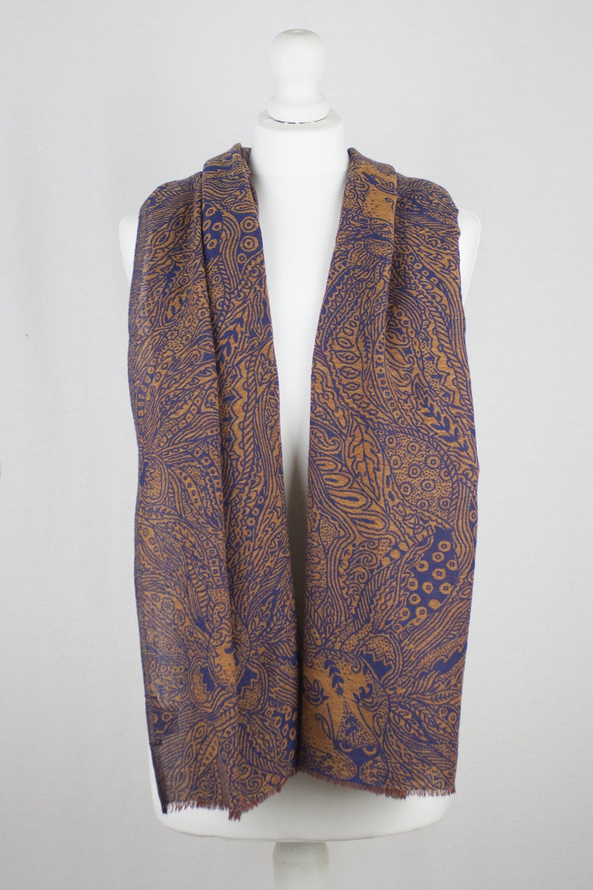 Dark Night Cheetah Jacquard Merino Wool Scarf - Navy Orange