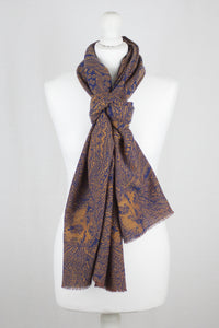Dark Night Cheetah Jacquard Merino Wool Scarf - Navy Orange