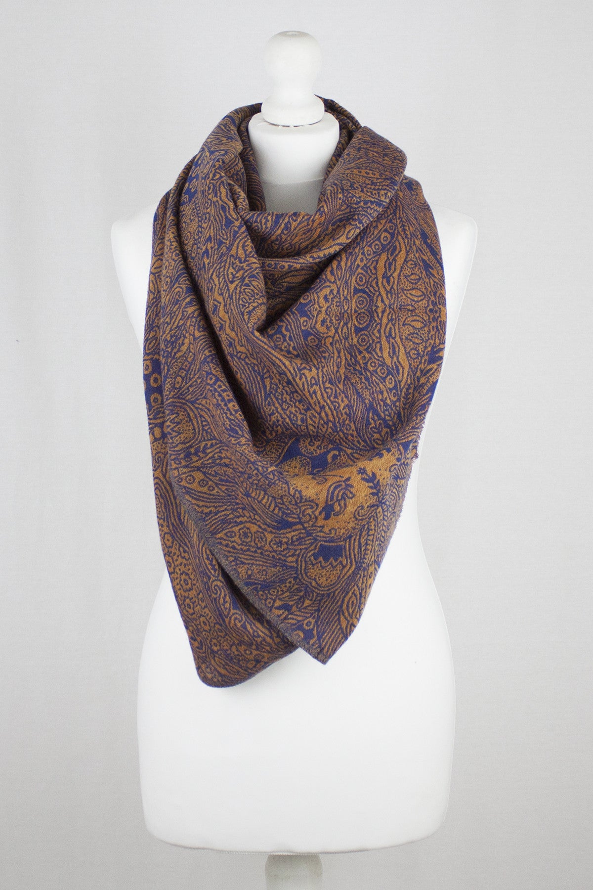 Dark Night Cheetah Jacquard Merino Wool Scarf - Navy Orange