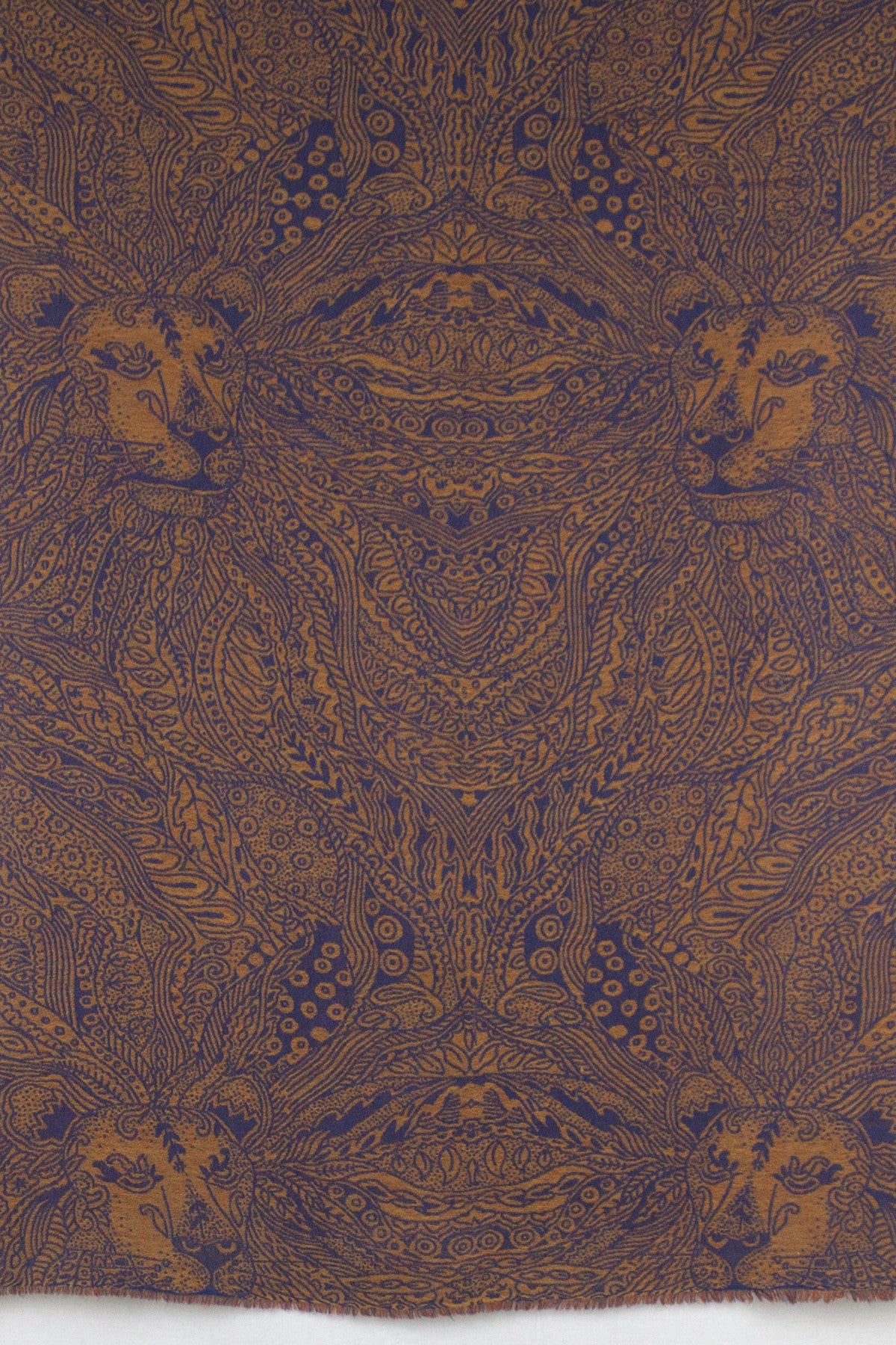 Dark Night Cheetah Jacquard Merino Wool Scarf - Navy Orange