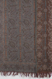 Jamdani Motif Jacquard Merino Wool Scarf - Grey Orange