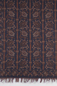 Jamdani Motif Jacquard Merino Wool Scarf - Navy Orange