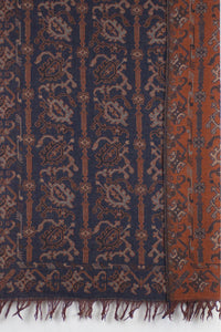 Jamdani Motif Jacquard Merino Wool Scarf - Navy Orange