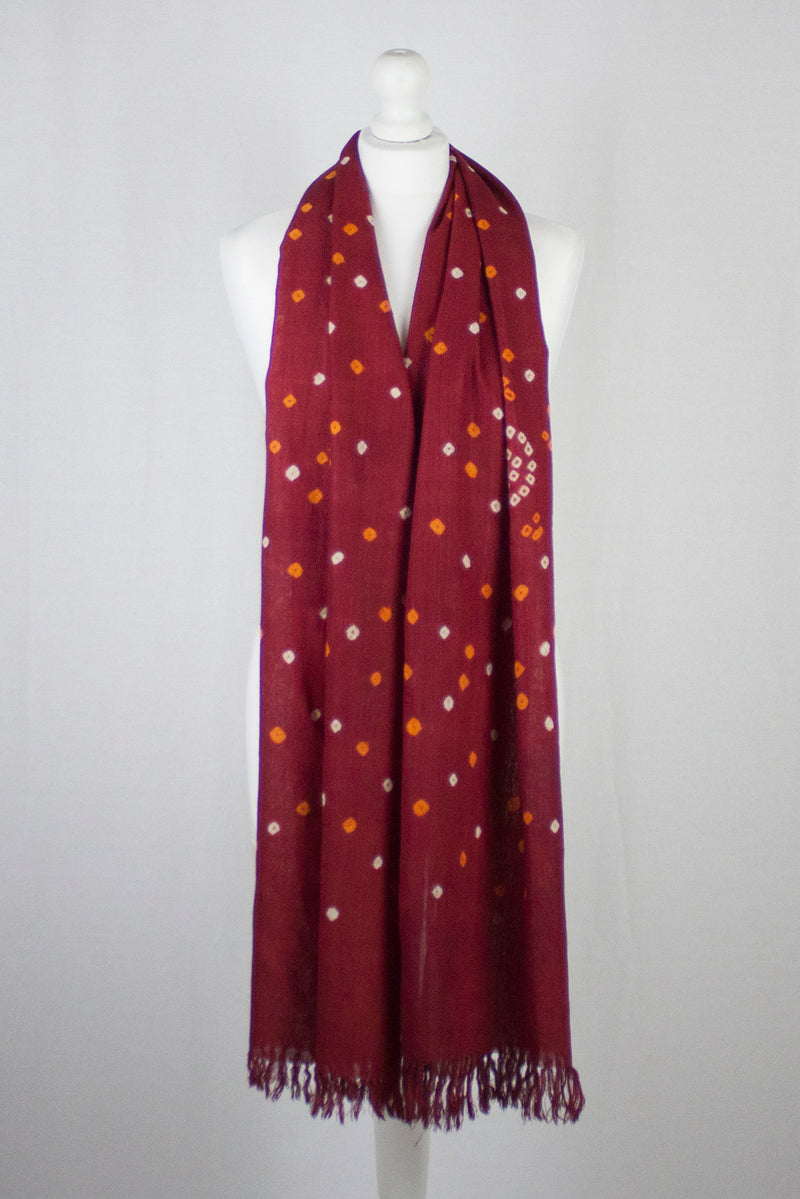 Bandhani Tie Dye Wool Scarf - Red